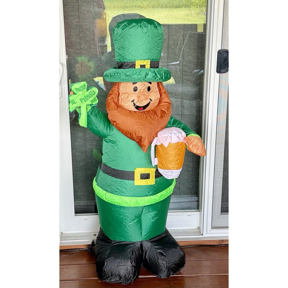 Inflatable Lepercaun With Beer 4' Foot Tall Holding St Patrick's Day NEW!